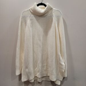 Sz XL Kate Spade Oversized Ivory Sweater Knit Cotton Cashmere Blend Turtleneck